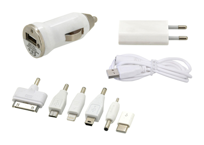 07681 Nabíječka telefonu 230/12V 2,1A (Iphone 4-8, miniUSB, microUSB, USB-C)