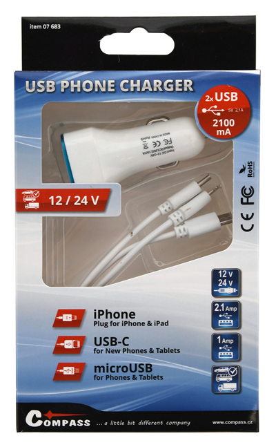 07683 Nabíječka telefonu USB 3in1 (micro USB, iPhone, USB C)