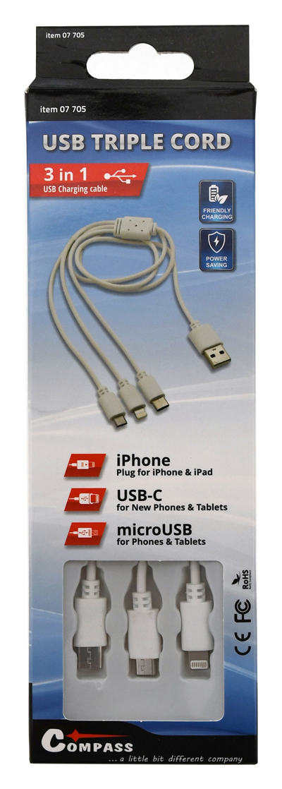 07705 Nabíjecí USB kabel 3in1 (micro USB, iPhone, USB C)