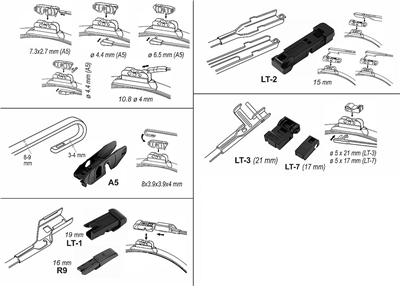 10051 Stěrač FLAT MULTI 530mm s adaptéry