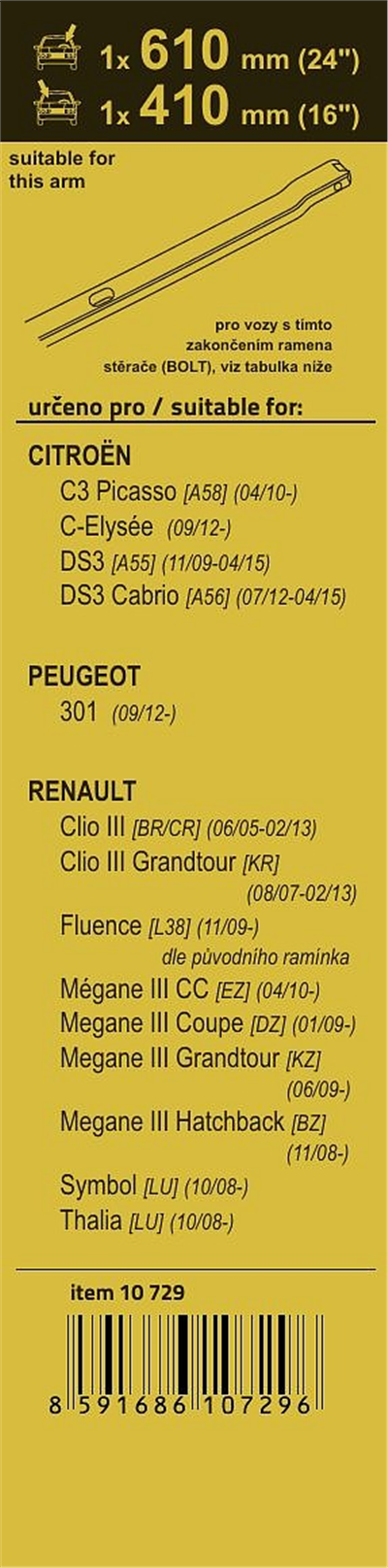10729 Stěrače FLAT SET (BOLT) 610+410mm