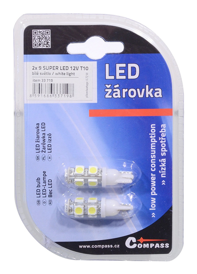 33719 Žárovka 9 SUPER LED 12V  T10  bílá 2ks