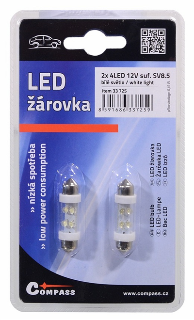 33725 Žárovka 4LED 12V  suf. SV8.5 38mm bílá  2ks