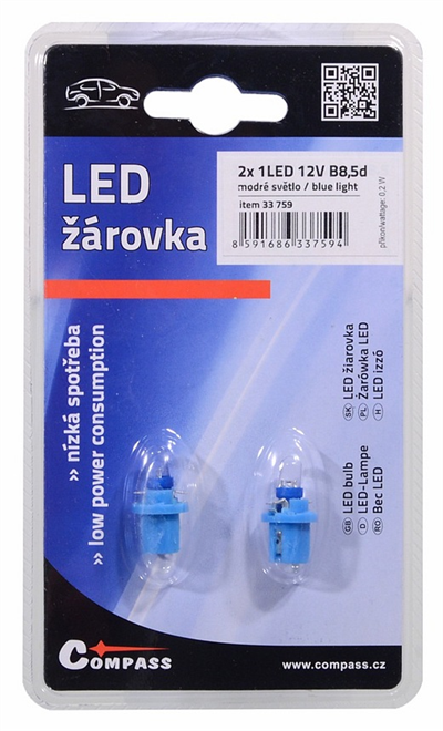 33759 Žárovka 1LED 12V  B8,5d  modrá 2ks