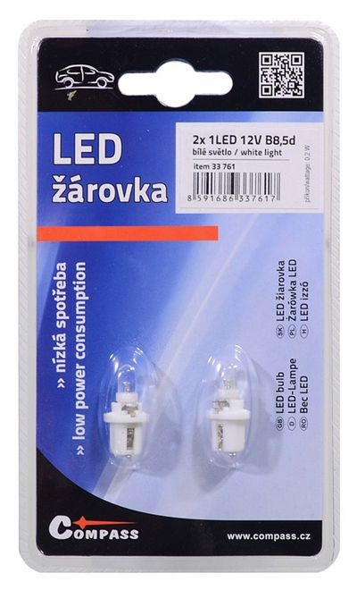 33761 Žárovka 1LED 12V  B8,5d  bílá 2ks