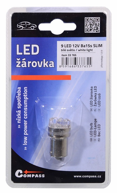 33765 Žárovka 9LED 12V  Ba15s bílá úzká