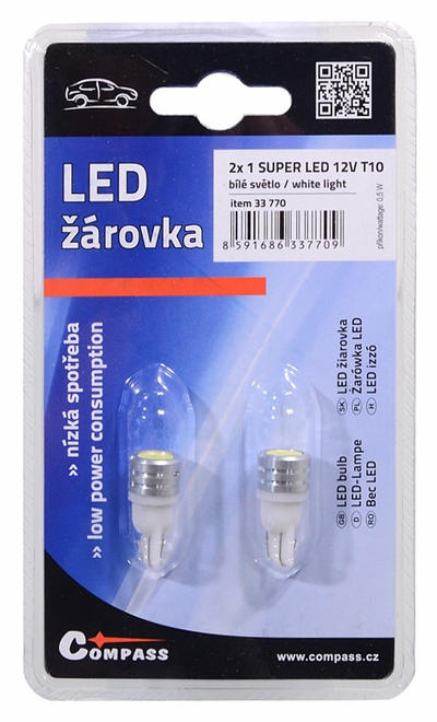 33770 Žárovka 1SUPER LED 12V  T10  bílá 2ks