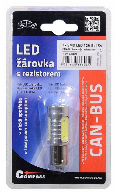 33809 Žárovka 4 SMD LED 12V Ba15S s rezistorem CAN-BUS ready bílá