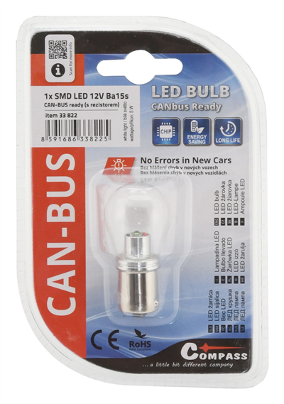 33822 Žárovka 1 SMD LED 6chips 12V Ba15s CAN-BUS ready bílá 1ks