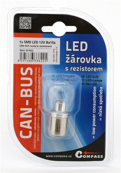 33822 Žárovka 1 SMD LED 6chips 12V Ba15s CAN-BUS ready bílá 1ks