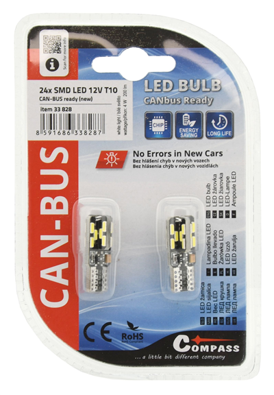33828 Žárovka 24 LED 12V T10 NEW-CAN-BUS bílá 2ks