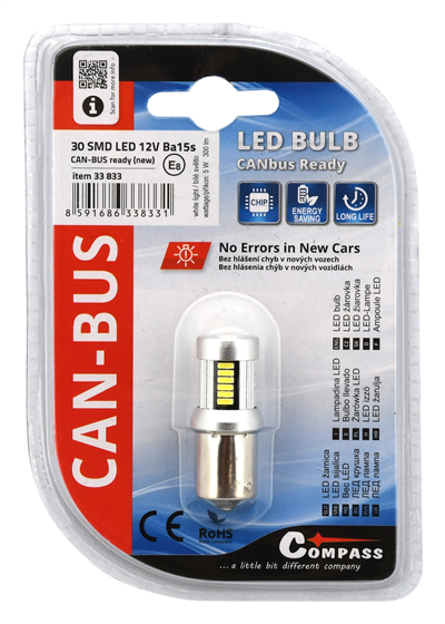 33833 Žárovka 30 SMD LED 12V Ba15S  NEW-CAN-BUS bílá 1ks