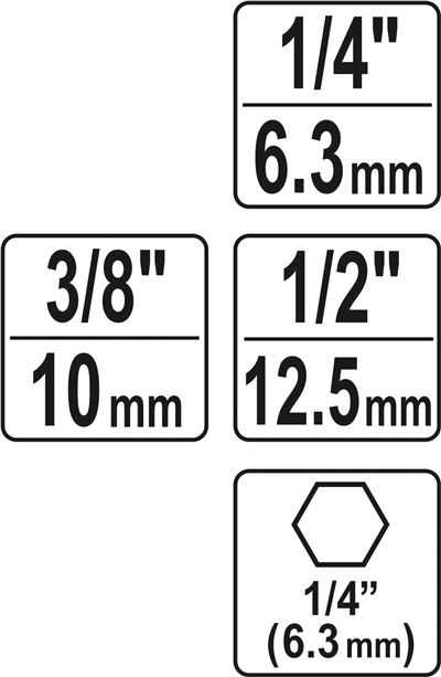 Súprava adaptérov 3ks HEX 1/4, 3/8, 1/2
