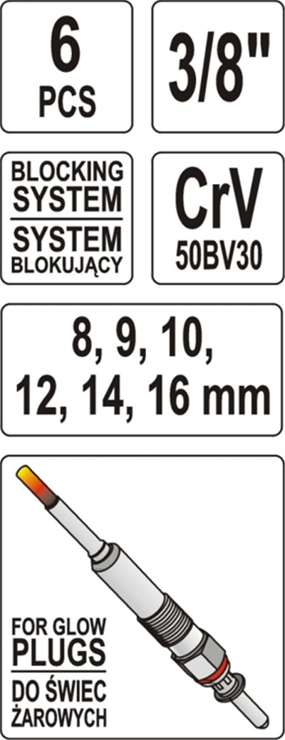 Sada kľúčov na žeraviace sviečky 6ks 8-16mm