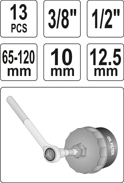 Sada nástrčných kľúčov na olejové filtre 13 ks