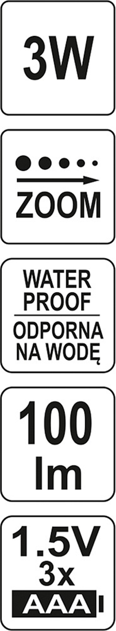 Čelová baterka 3W 100lm (zoom)