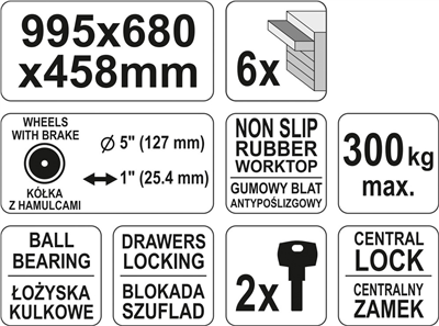 Mobilná dielenská skriňa 6 zásuviek červená