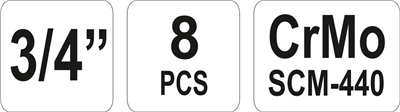 Sada nástrčných šesťhranných hlavíc 3/4