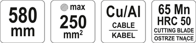 Pákové kliešte, priemer 250 mm2, 580 mm