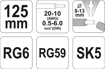 Odizolovacie kliešte 125 mm, priemer 0,5 - 6,0 mm