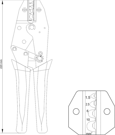Kliešte na konektory 230 mm, 22-8 (AWG), 1,5-10,00 mm2