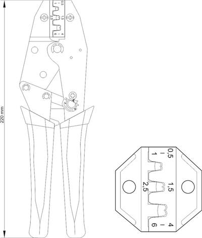 Kliešte na konektory 230 mm, 20-18 (AWG), 0,5-6,00 mm2