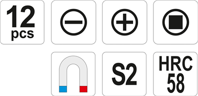 Sada skrutkovačov 12ks, - 3-8mm, + PH0-PH3, SQ1, SQ2