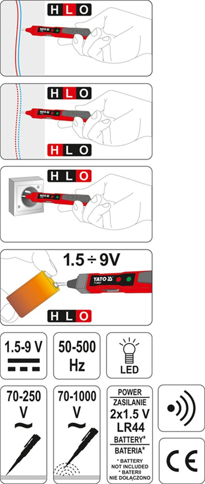 Skúšačka napätia 70-1000V , 1,5-9V =