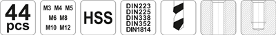 Sada závitníkov 44ks, M3, M4, M5, M6, M8, M10, M12