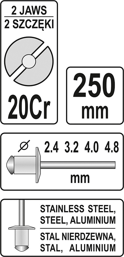 Ručné nitovacie kliešte 250 mm