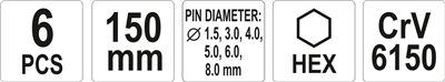 Sada dierovačov 6ks, 150mm, priemer 1,5, 3, 4, 5, 6, 8mm