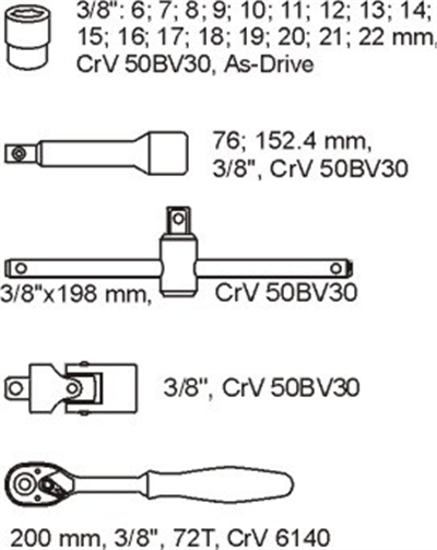 Nástrčné vložky - nástrčné kľúče 22ks 6-22mm gola
