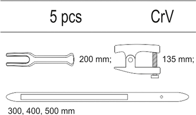 Nástrčná vložka - 3x páka na montáž pneumatík, 2x sťahovák guľových čapov