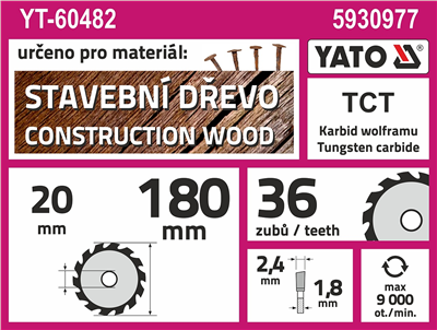 Pilový kotúč na stavebné drevo 180 x 20 mm 36z