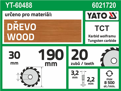 Pílový kotúč na drevo 190 x 30 mm 20z
