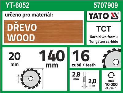 Pílový kotúč na drevo 140 x 20 mm 16z