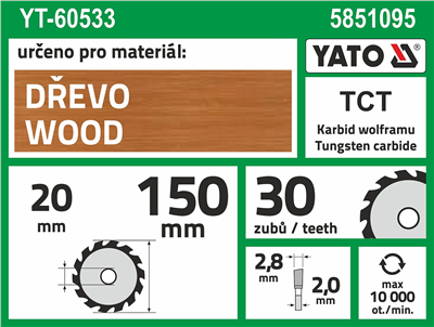 Pílový kotúč na drevo 150 x 20 mm 30z