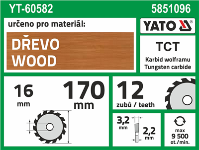 Pílový kotúč na drevo 170 x 16 mm 12Z