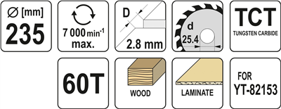 Pílový kotúč na drevo TCT 235 x 25,4 mm 60z (pre YT-82153)