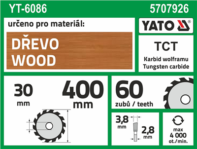 Pílový kotúč na drevo 400 x 30 mm 60z