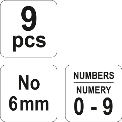 Číselné dierovače 6 mm 9 ks 0-9