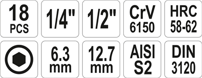 Sada bitov 18 ks imbusových kľúčov 3-12 mm