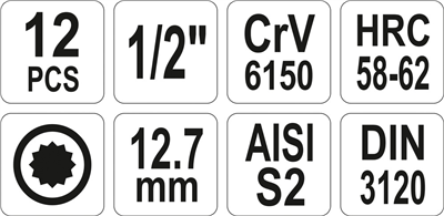 Sada bitov 12 ks HEX, SPLINE