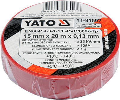 Izolačná páska pre elektrikára PVC 15mm / 20m červená