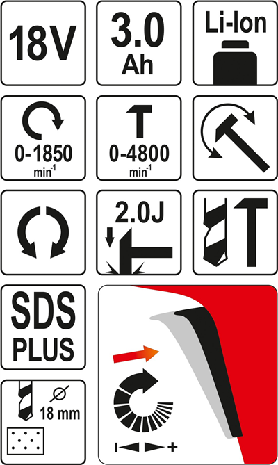 Vŕtacie kladivo 18V AKU SDS-plus 3,0 Ah