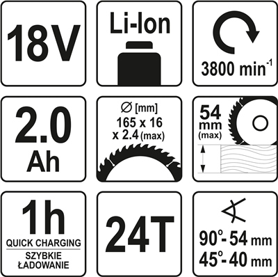 Kotúčová píla AKU 18V priemer 165 mm 3800 ot/min 2AH