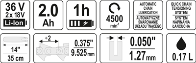 Reťazová píla 14´ AKU 36V=2 X 18V SET