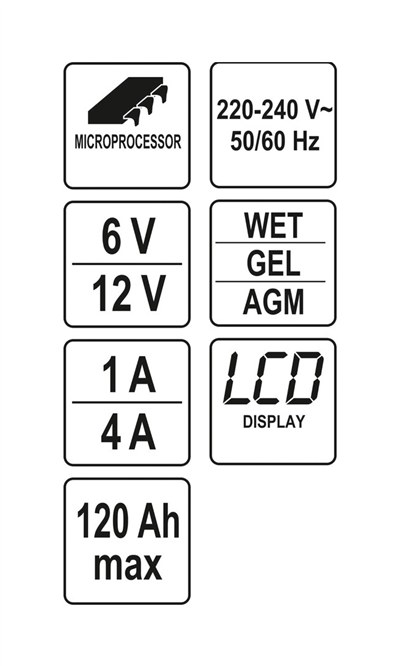 4A 6/12V PB/GEL nabíjačka s LCD displejom
