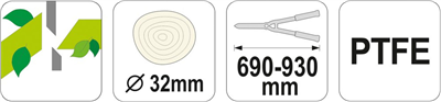 Teleskopické nožnice na konáre. 690-930 mm (priemer 32 mm) uhlový strih