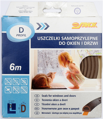 Samolepiace tesnenie okien a dverí 9x7,4mm TYP D hnedý 6M